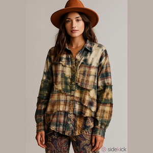 NWT A Rare Bird Reversible Plaid Distressed Flannel Jacket